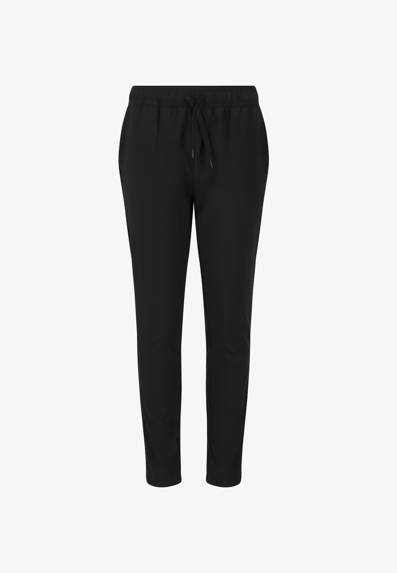 Zwarte joggpants met een elastische tailleband en trekkoord. Tapered fit met een gladde stof en minimale stikseldetails. Casual ontwerp.