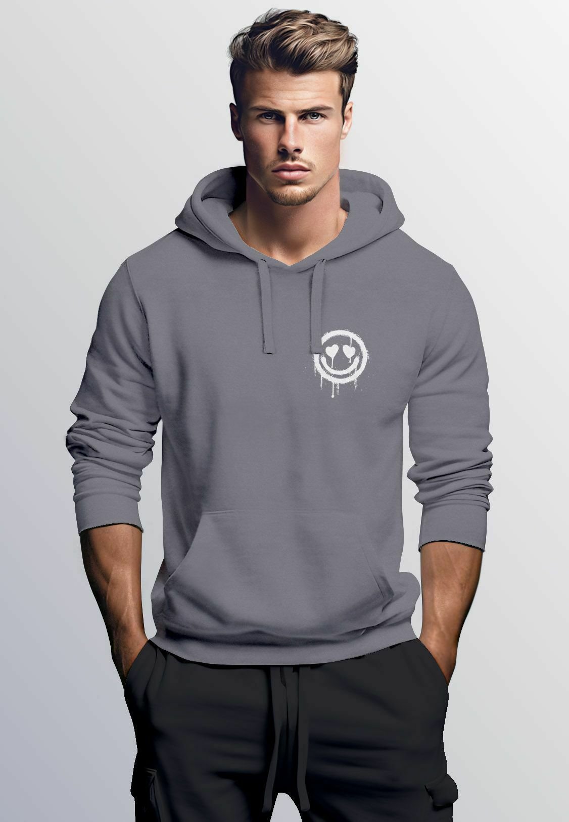 Neverless Felpa Con Cappuccio Uomo Stampata Drippy Smile Con Zip – Cotone 80% Taglie Forti Fino A 4XL - 3