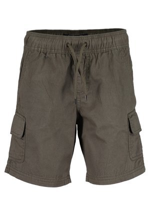 Olivegrønne cargoshorts med elastisk talje, snørejustering og klaplommer på begge sider.