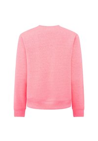Rosa Sweatshirt mit Rundhalsausschnitt, langen Ärmeln und gerippten Bündchen. Der Stoff hat eine weiche Textur und eine einfarbige Gestaltung ohne Muster.