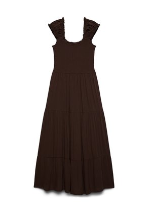 Terranova, LUNGO A BALZE CON SPALLINE ARRICCIATE - Vestito lungo - cacao
