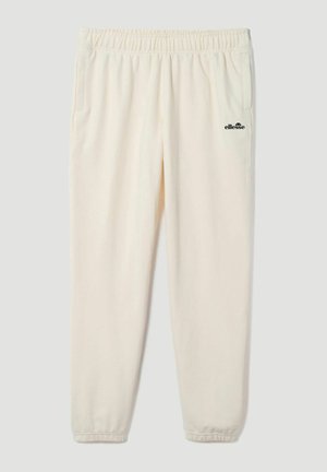 Joggingbroek in crèmekleur met elastische tailleband en boorden, voorzien van zijzakken en een klein zwart Ellesse-logo op de rechterdij.