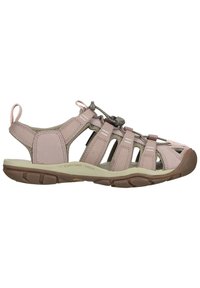 Light pink closed-toe sandal featuring mesh and rubber materials, adjustable bungee laces, and a contoured arch support sole.