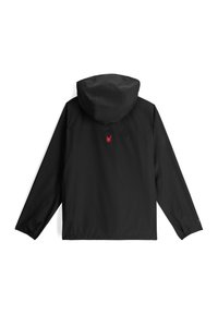 Giacca nera con cappuccio, dotata di maniche lunghe e polsini elasticizzati. Logo di ragno rosso sulla parte superiore della schiena, realizzata in tessuto leggero e testurizzato.