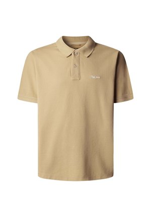 Kaki polo majica iz bombaža, z ovratnikom, dvema gumboma in subtilnim vezenim logotipom na prsih. Kratki rokavi, enostaven dizajn.