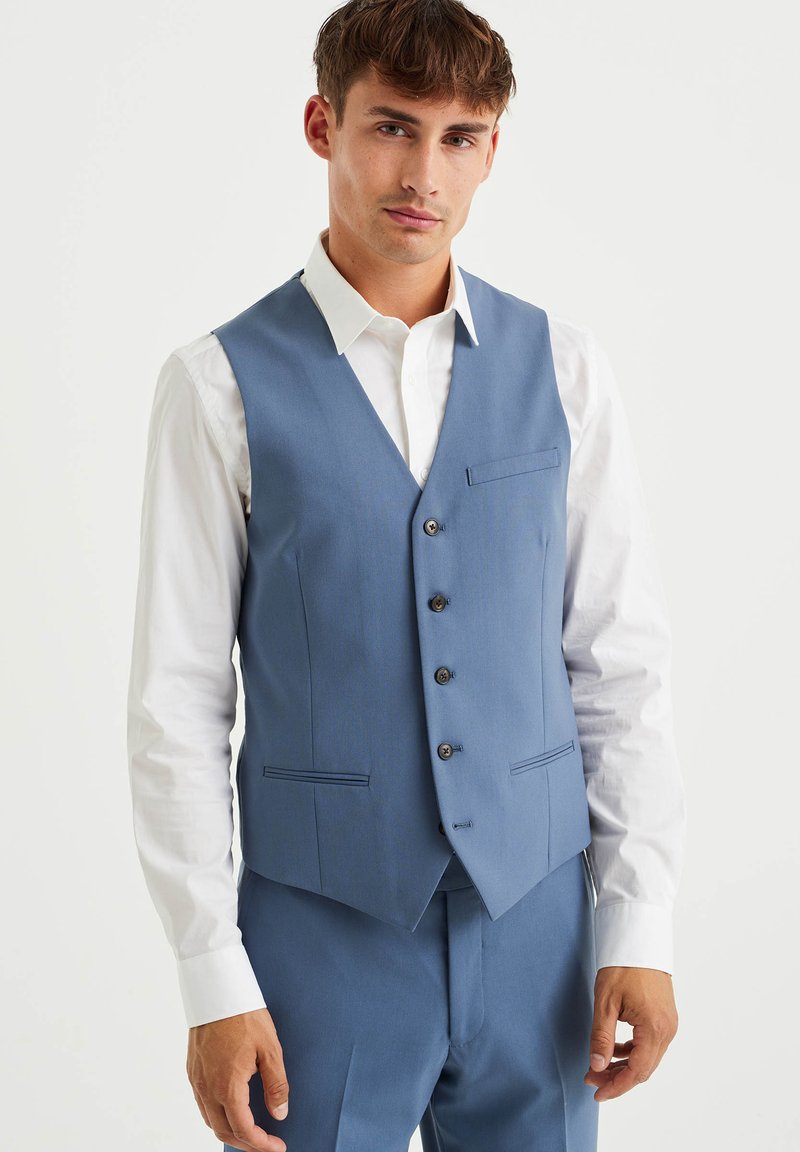WE Fashion SLIM FIT MET STRETCH - Vesta do obleku - blue/skvrnitě tmavě ...