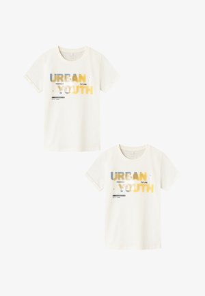 Name it, 2ER-SET DESIGN LOCKERES RUNDHALS - Print T-shirt - weiß