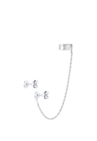 Set de cercei din argint, featuring un manșon texturat în partea superioară și două cercei cu piatră cubică, amândouă realizate din argint sterling 925.
