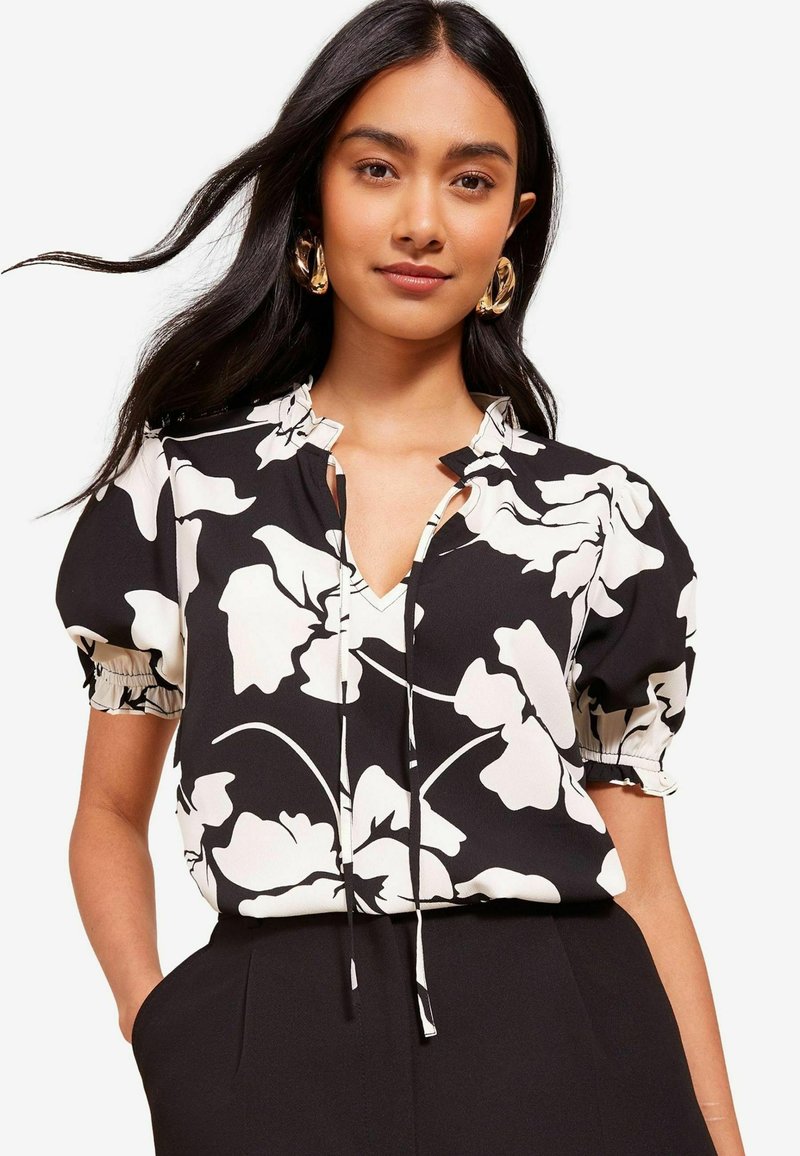 Friends Like These SHORT SLEEVE TIE NECK - REGULAR FIT - Blůza - black white