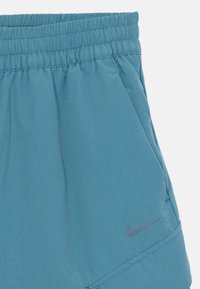 Svijetloplave sportske kratke hlače s elastičnom pojasnicom, bočnim džepovima i tamnosivim Nike logotipom s lijeve strane. Glatka, lagana tkanina.