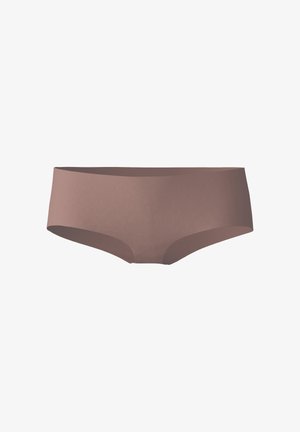 Brown, seamless hipster underwear with a smooth texture and a mid-rise cut, designed for comfort and discreet wear.