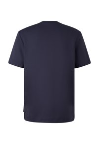 Marineblå kortærmet t-shirt, rund hals, lavet af blød bomuld. Glat tekstur med lige pasform og uden synlige mønstre eller grafik.