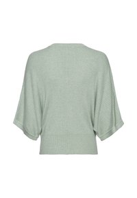 Lichtgroene, geribbelde gebreide cropped trui met brede dolmanmouwen en een zachte textuur. Kenmerkt zich door een eenvoudig, ontspannen ontwerp aan de achterkant.