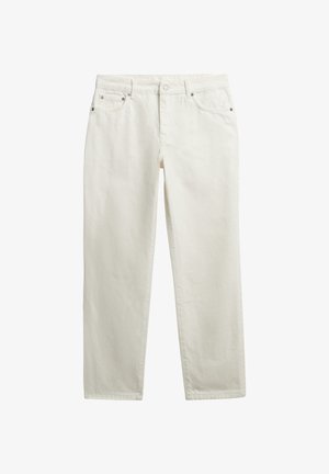 Hvide denim jeans med lige ben-design, fem lommer og hardware i sølvtoner. Glat tekstur med minimal syning.