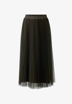 Plissé midi-jurkje in donkerzwart tule met een elastische tailleband, voorzien van een gelaagd ontwerp en delicate textuur voor een vloeiende uitstraling.