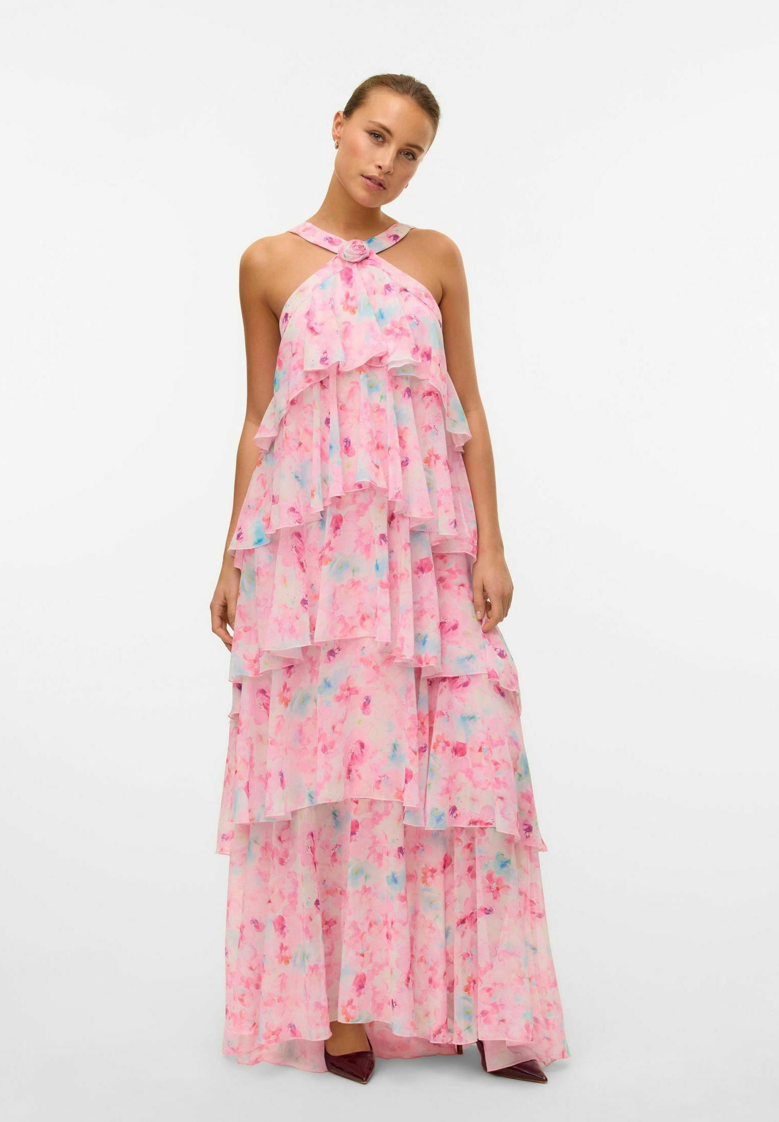 chinese dress ladies Vero moda – Vmfelicia Sl Ruffle Maxi Dress – Dresses – Pink / Floral /  Multi / Patterned