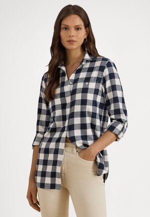 RELAXED FIT CHECK COTTON SHIRT - Overhemdblouse - mascarpone cream/navy