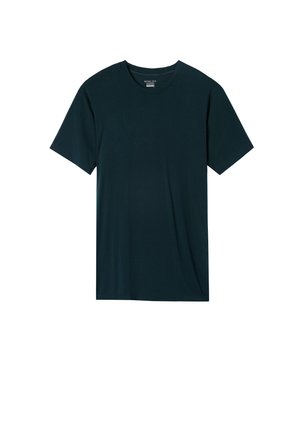 Dark green short-sleeve t-shirt made from modal silk. Features a crew neckline and a smooth, lightweight fabric. No patterns or accents.