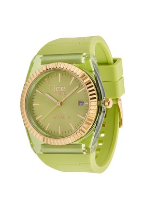 Montre-bracelet Green Ice Watch avec lunette dorée, affichage analogique, guichet date et bracelet en silicone, réglée sur 10:12:37.