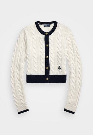 CABLE-KNIT CASHMERE CARDIGAN - Cardigan - cream/hunter navy multi