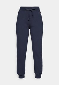 Marineblaue Sweatpants aus Baumwollmischgewebe, mit einem Kordelzugbund, Rippbündchen und einem kleinen Logo an der Hüfte.