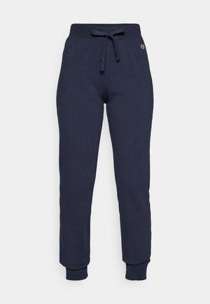 Pantalons de survêtement bleu marine en tissu mélangé coton, avec une taille à cordon de serrage, des poignets côtelés et un petit logo sur la hanche.