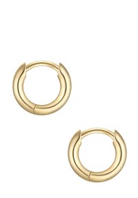 Zlatne hoop naušnice s glatkom, poliranom površinom; zaobljenog oblika s malim otvorom na vrhu za zakopčavanje.