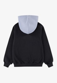 Felpa nera con cappuccio azzurro chiaro, caratterizzata da una vestibilità comoda, maniche lunghe e polsini e orlo a coste. Texture liscia e design classico.