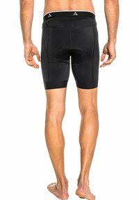 Schwarze Sportshorts mit einer taillierten Passform und atmungsaktiven Mesh-Einsätzen auf der Rückseite. Verfügt über einen breiten Bund und verstärkte Nähte.