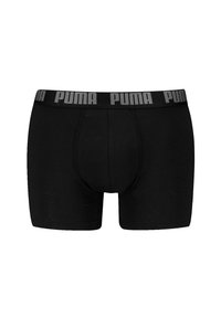 Fekete pamut boxer alsónadrág, kényelmes, rugalmas derékkal, rajta szürke 'PUMA' logóval. Klasszikus rövid szabás, puha textúra.