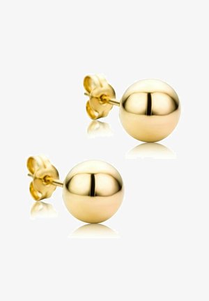 Zelta stud auskari ar pulētu sfērisku dizainu. Raksturīga gluda tekstūra un droša tauriņveida aizdare. Atstarojoša virsma palielina spīdumu.