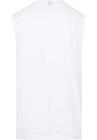 Witte mouwloze katoenen t-shirt met een ronde halslijn en een gladde textuur. Heeft een effen ontwerp, zonder zichtbare logo's of patronen.