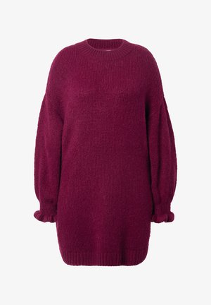Overgroot magenta breisweater met een ronde hals, ballonmouwen, geribbelde manchetten en zoom, en voorzien van een zachte, textuur uitstralende stofafwerking.