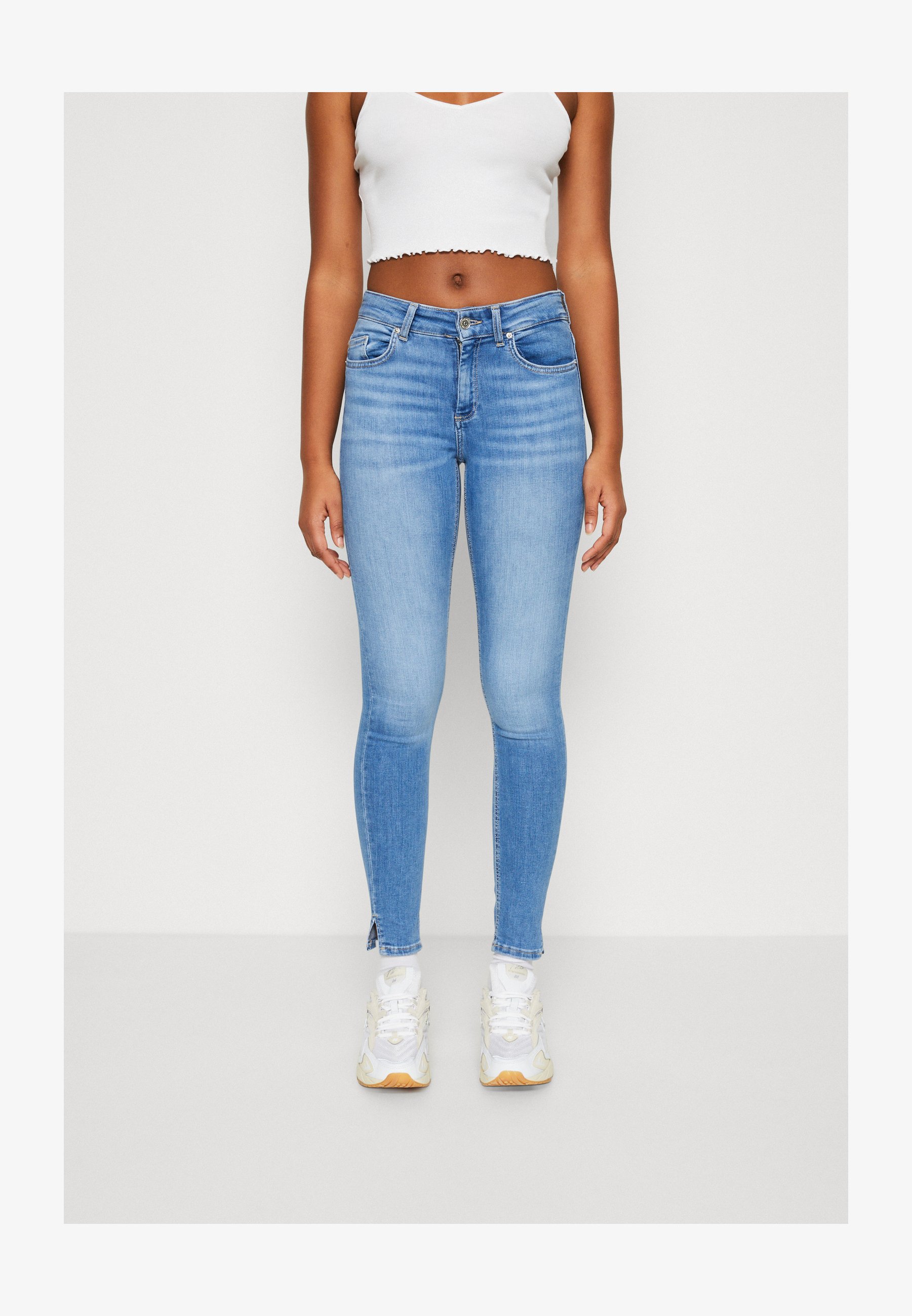 Only Onlblush Life Mid Sk Rw Ak Dt Jeans Donna: Skinny Fit Regular, Dettagli Moto, 5 Tasche, Cotone Elastico