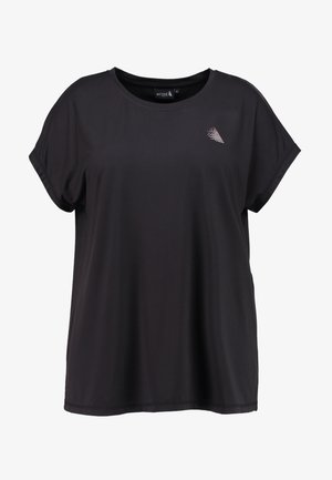Black short-sleeve t-shirt made of soft fabric with a relaxed fit. Features a subtle logo on the upper left chest area.