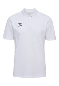 Witte poloshirt van katoen met een kraag, korte mouwen en een zwart "hummel" logo op de linkerkant van de borst.