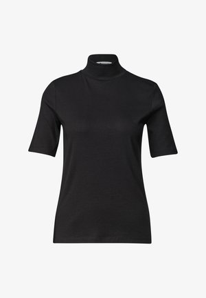 Street One, T-SHIRT WITH RIBBED TURTLENECK - T-shirt basique - black