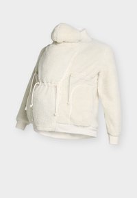 Felpa premaman in pile bianco con tasca a marsupio, coulisse regolabili e cappuccio trapuntato. Tessuto morbido e strutturato con vestibilità comoda.