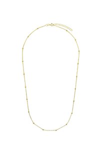 Halsband i guldtonat med små, runda pärlprydnader, med en känslig tvinnad design och justerbar lås för anpassad längd.