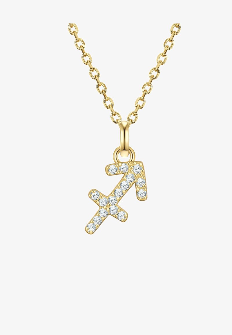 Zelta ķēdes kaklarota ar dimantu izšūtu bultas piekariņu. Piekariņam ir teksturēta virsma un spīdīgi zelta akcenti.