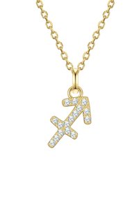 Guld kæde med en diamanternekket pil vedhæng. Vedhænget har en struktureret overflade og skinnende gulddetaljer.