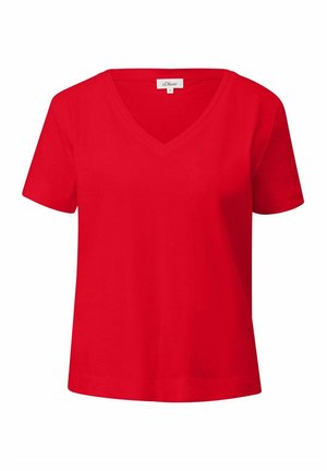 V-AUSSCHNITT KURZARM FLAMMGARN  - T-shirt basic - rot