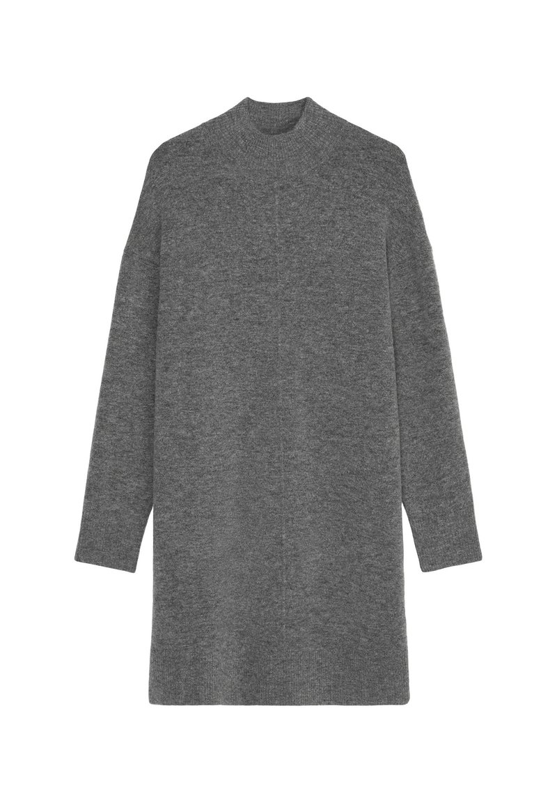 Tunique en mélange de laine grise avec des manches longues, un col haut et une coupe décontractée. Texture lisse avec un minimalisme dans les détails et un ourlet droit.