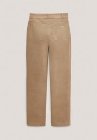 Beiga kordfløyelsbukser med rett ben-design, som har två bakfickor och en slät textur. Minimalistisk detaljering, lämplig för avslappnad användning.