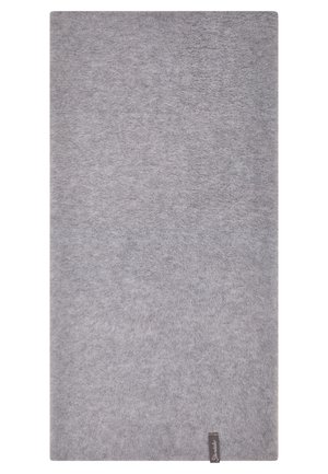 Soft rectangular grey felt mat with stitched edges and a small dark brand label in the bottom right corner.