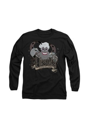 Black long-sleeve shirt featuring a graphic of Ursula with gray hair, surrounded by fish, and the text "The Ocean Will Be Mine."