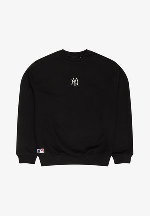 Black crewneck sweatshirt made of cotton, featuring a white embroidered logo on the chest and a multicolored MLB tag on the hem.