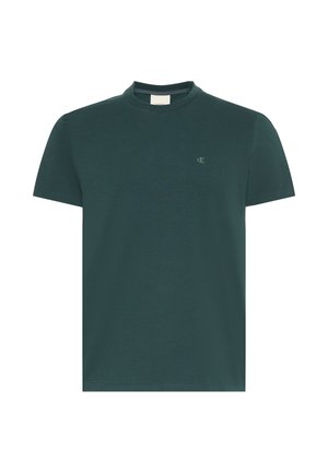 T-shirt en coton vert avec col rond et manches courtes. Présente un petit logo sur la poitrine gauche et une texture lisse.