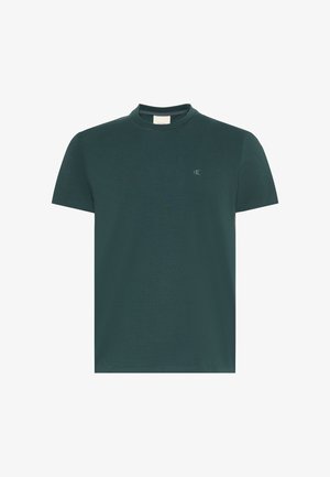 T-shirt en coton vert avec col rond et manches courtes. Présente un petit logo sur la poitrine gauche et une texture lisse.