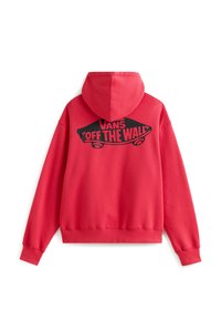 Sweatshirt à capuche rouge en mélange de coton, avec un grand logo noir "VANS OFF THE WALL" au dos et des poignets et un ourlet côtelés.